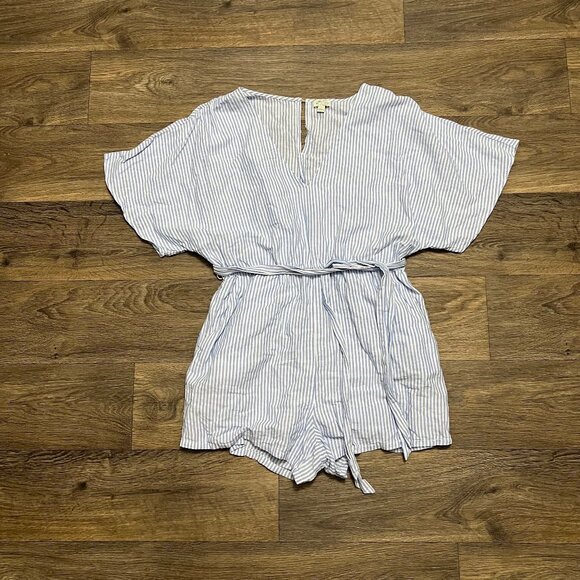 J. Crew Cotton-Linen Beach Romper in Stripe Blue White Size Small Coastal - Picture 6 of 11